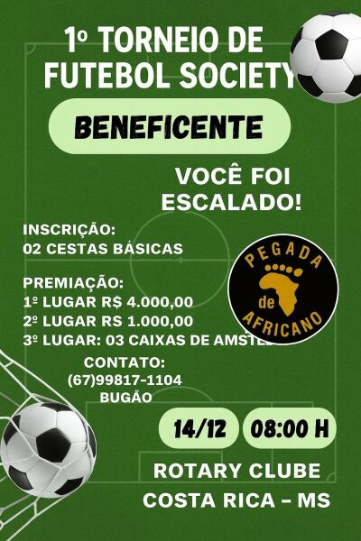 Imagem da notícia Mais de R$ 5 mil em premiação movimentam o 1º Torneio Beneficente dos Africanos de Costa Rica